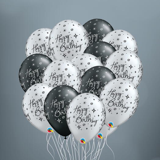 15 Silver And Black Sparkle Birthday Balloons