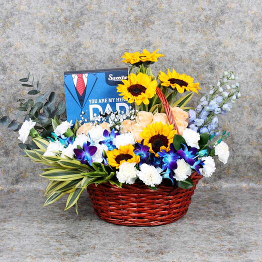 May Hero Flowers Basket and Chocolates