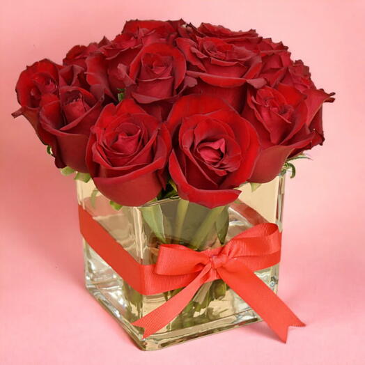 Elegance In Bloom: 15 Roses Vase Arrangement
