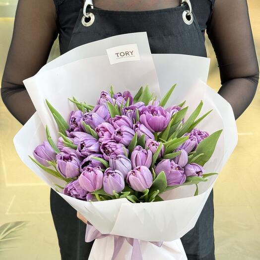 Bouquet of 35 lilac-pink peony tulips