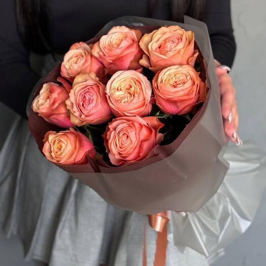 9 peony-shaped roses, Kahala variety
