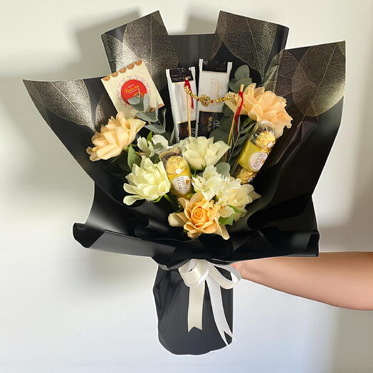 Elegant Bloom Chocolate Bouquet – Roses, Ferrero Rocher   Lindt for Luxurious Gifting