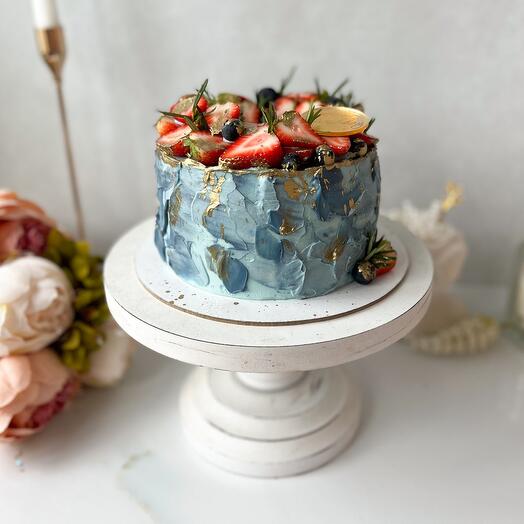 Торт 1 кг со свежими ягодами и золотой табличкой «Happy Birthday 🎁