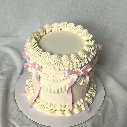 Off white -Pink Ribbon vintage cake -Birthday