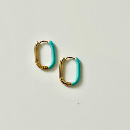 Aqua blue hoop earrings, 20.5mm x 16mm, these earrings are handmade from stainless steel material