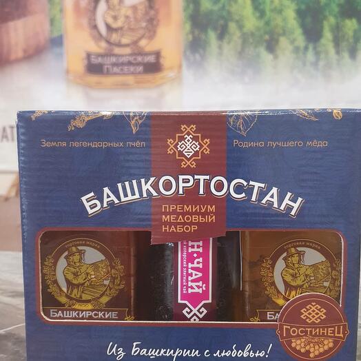 Мед с чаем в подарочной упаковке "УФА"  Башкирские пасеки