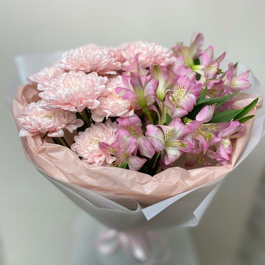Delicate persistent bouquet with alstroemeria and Altai chrysanthemum