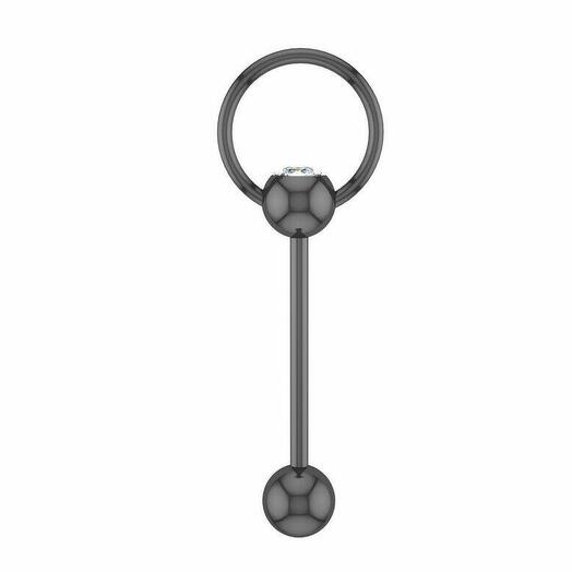 PR-SN-008 Пирсинг штанга для языка с фианитом черная