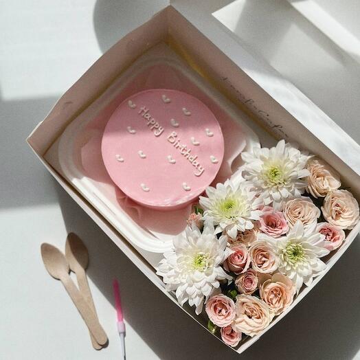 Набор бенто торт «Happy birthday и цветы