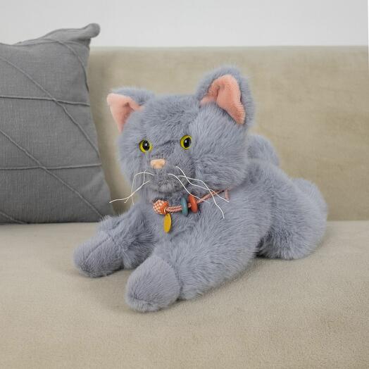 Мягкая игрушка Кот Моник для малышей / Плюшевый Котик для сна KiDWoW серый 35см
