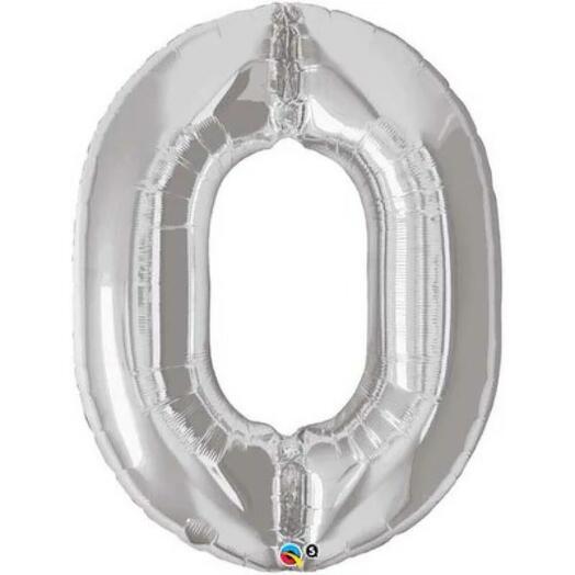 Silver Number Zero Helium Balloon B