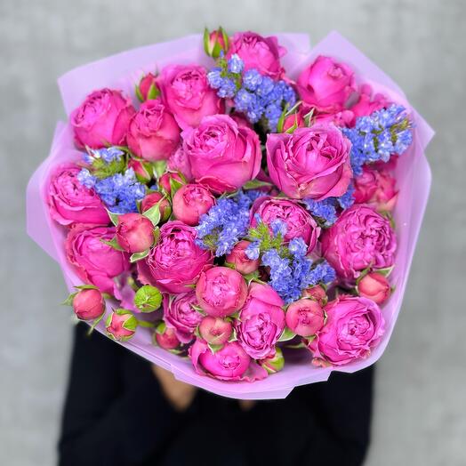 Букет из пионовидной кустовой розы Мисти Баблс и статица. Розы в букете для любимой ♥️💜