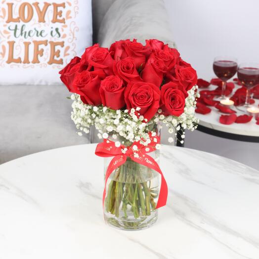 Love 21 Red Roses in Vase