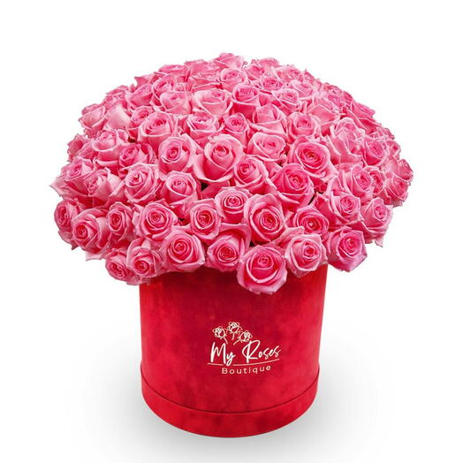 Red Velvet Box With 100 Pink Roses