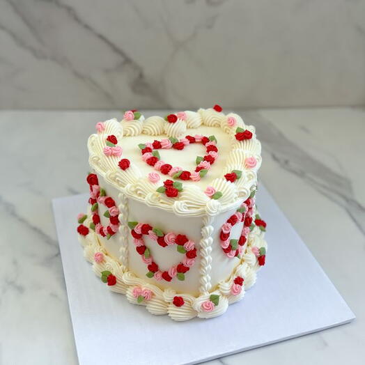 White vintage heart cake-Valentines day special