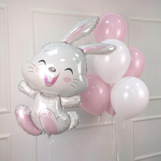 Набор шаров веселый Заяц и фонтан из 7 шаров белый и розовый