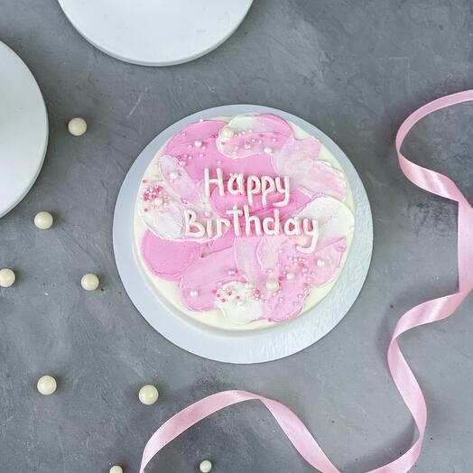 Праздничный бенто торт с мазками 600 гр. на День рождения девушки Happy Birthday