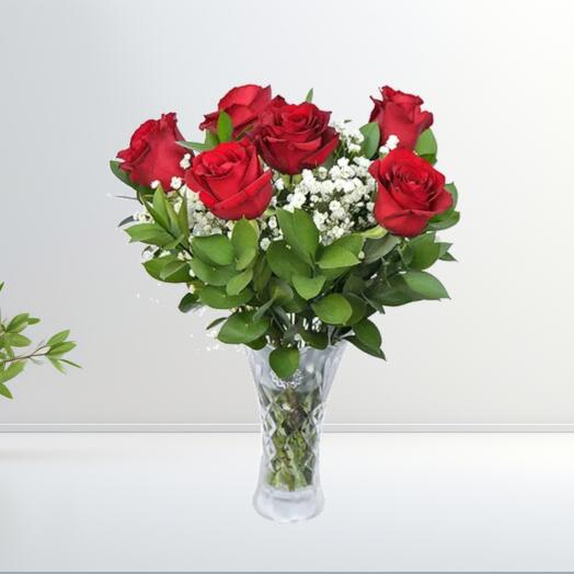 6 Roses in Vase - Flower Arrangement