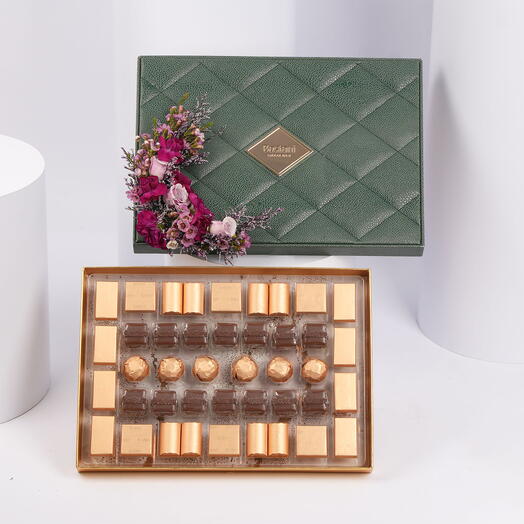 Flowers and Bostani Leathered Luxury Chocolate Temptaion Green Box