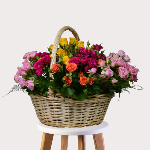 Mixed Spray Roses in a Basket