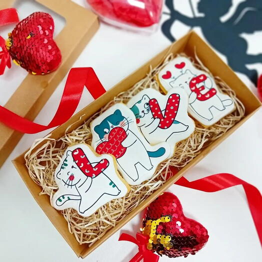 Galletas Decoradas "LOVE" con Gatos