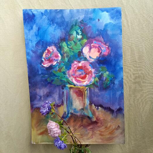 Букет розовых роз в вазе