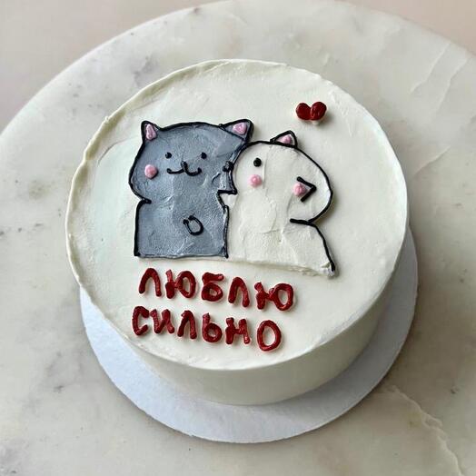 Бенто-торт с котиками «Люблю» для парня/девушки
