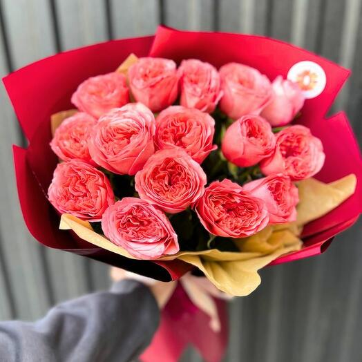 Букет из пионовидных роз 15шт с доставкой по Алматы от цветочного магазина ОРАНЖ Алматы