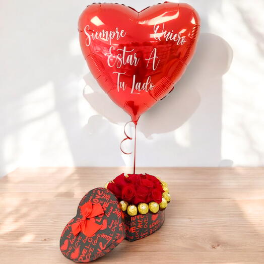 Caja Rosas Rojas San Valentin Ferrero Globo Personalizado