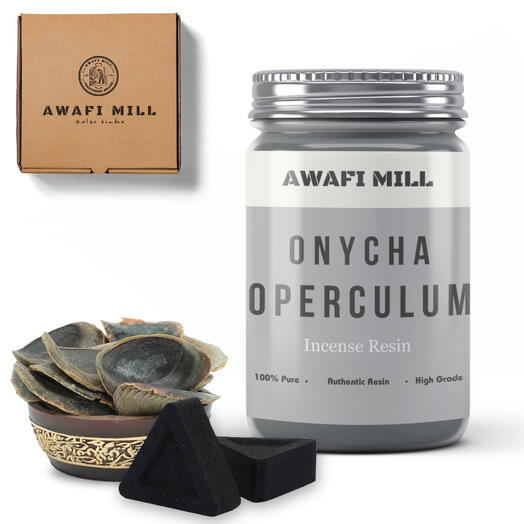 AWAFI MILL Onycha-Operculum Thin | Triangle Charcoal Tablet - Bottle of 100 Gram with 20 Charcoal Piece