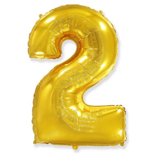 Цифра 2 Золото огромная фольгированная 102см шарик