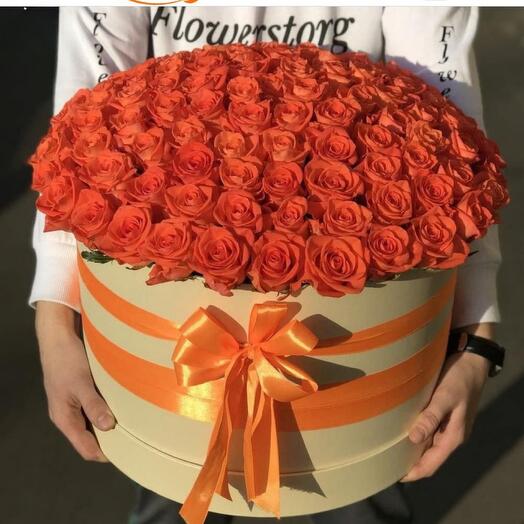 Flower Box Of 101 orange Roses