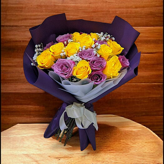 21 Purple and Yellow Roses