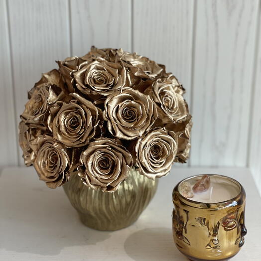 You are Gold Gift Set Preserved Roses and Candle