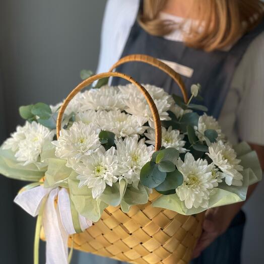 Stylish basket made of sturdy chrysanthemums