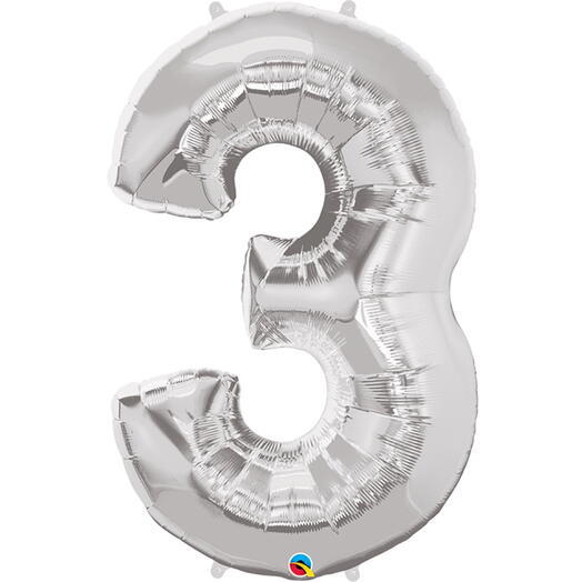 Silver Number Three Helium Balloon