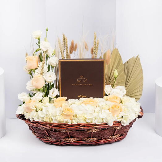 Basket of Flowers and Belgian Chocolates