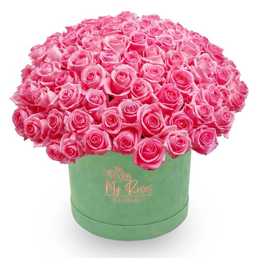 Light Green Velvet Box With 100 Pink Roses