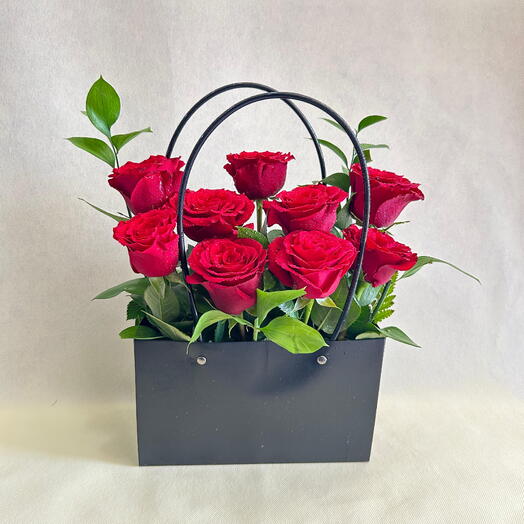 Red roses in a bag