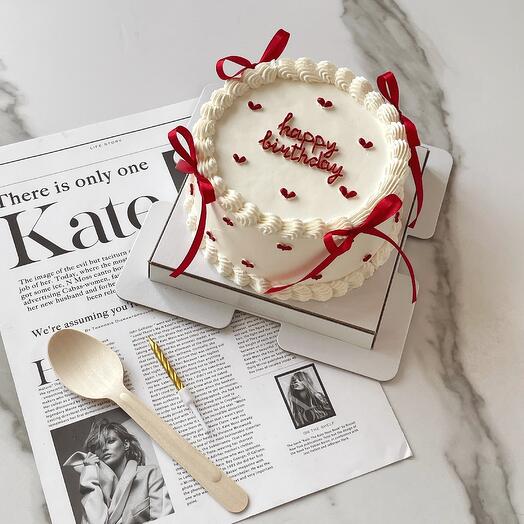 Бенто торт с сердечками в стиле Ламбет «Happy Birthday»