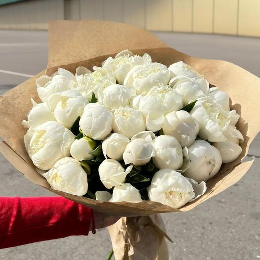 Букет из 25 БЕЛЫХ пионов