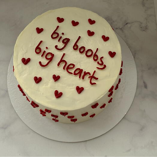 Торт 1 кг, на 5-7 человек, девушке/подруге с юмором с надписью: big boobs, big heart