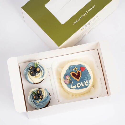 Heartfelt Bento Cake N Cupcake Duo