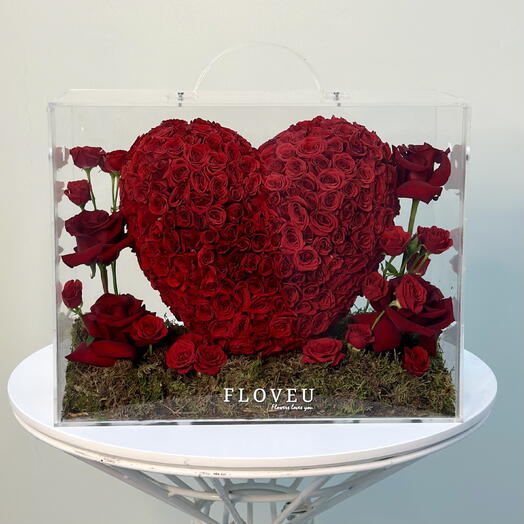 Heart in acrylic bag made of fresh spray roses