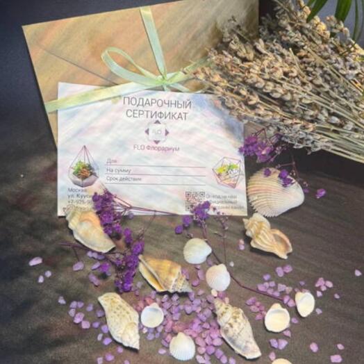 Подарочный сертификат на мастер класс по созданию флорариума