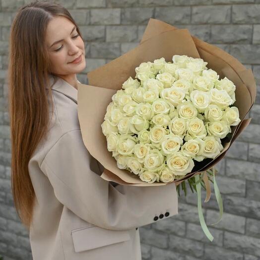 Белая роза 40см одн 51шт