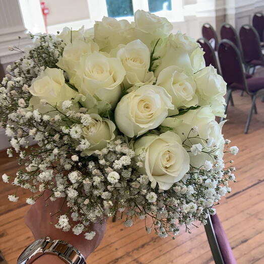 White roses bridal bouquet