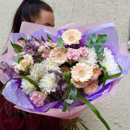 Bouquet of Gerberas, delphinium and alstroemeria