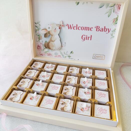 Welcome baby girl  sutlu Belçika çikolatası 24 adet kutu