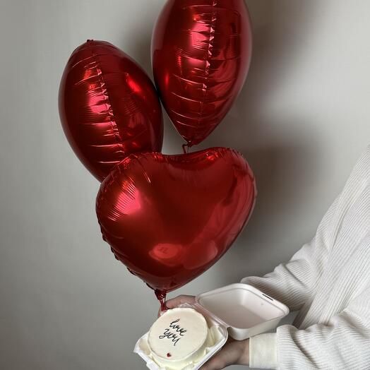 Комбо! Бенто-торт Love you + шары-сердца 3 шт
